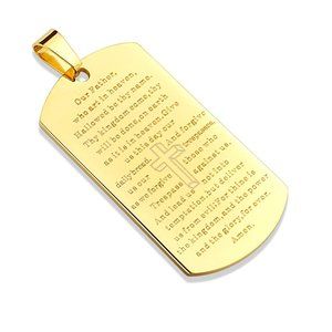 Lord's Prayer on Stainless Steel Gold IP Dog Tag Pendant